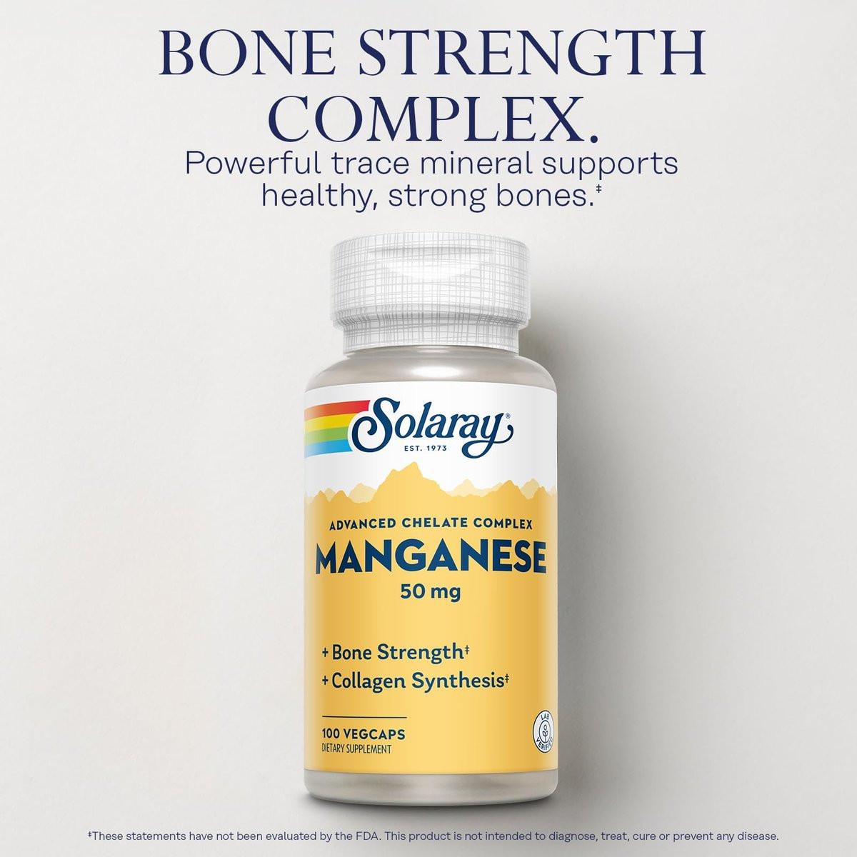 SOLARAY Manganese Supplement 50 mg - Essential Trace Minerals - Advanced Trace Mineral Supplements for Bone Strength and Bone Health Support - Lab Verified, 60-Day Guarantee, 100 Servings, 100 VegCaps - görsel 5