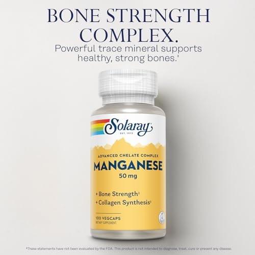 SOLARAY Manganese Supplement 50 mg - Essential Trace Minerals - Advanced Trace Mineral Supplements for Bone Strength and Bone Health Support - Lab Verified, 60-Day Guarantee, 100 Servings, 100 VegCaps - görsel 6