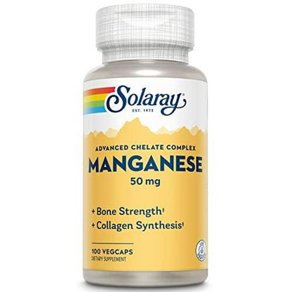 SOLARAY Manganese Supplement 50 mg - Essential Trace Minerals - Advanced Trace Mineral Supplements for Bone Strength and Bone Health Support - Lab Verified, 60-Day Guarantee, 100 Servings, 100 VegCaps