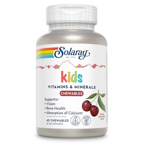 SOLARAY Childrens Vitamins & Minerals Complete Multivitamin for Kids Great Black Cherry Flavor (60 Chews, 30 Serv) - görsel 1