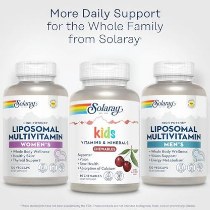 SOLARAY Childrens Vitamins & Minerals Complete Multivitamin for Kids Great Black Cherry Flavor (60 Chews, 30 Serv)