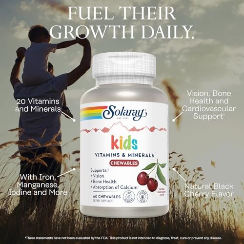SOLARAY Childrens Vitamins & Minerals Complete Multivitamin for Kids Great Black Cherry Flavor (60 Chews, 30 Serv) - görsel 5