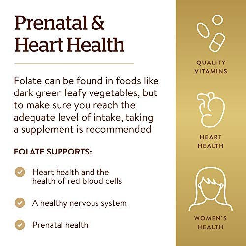 Solgar Folate 1,333 MCG Dietary Folate Equivalent (800 mcg Folic Acid), 250 Tablets - Heart Health, Healthy Nervous System, Prenatal Support - Non-GMO, Vegan, Gluten Free, Dairy Free - 250 Servings - görsel 5