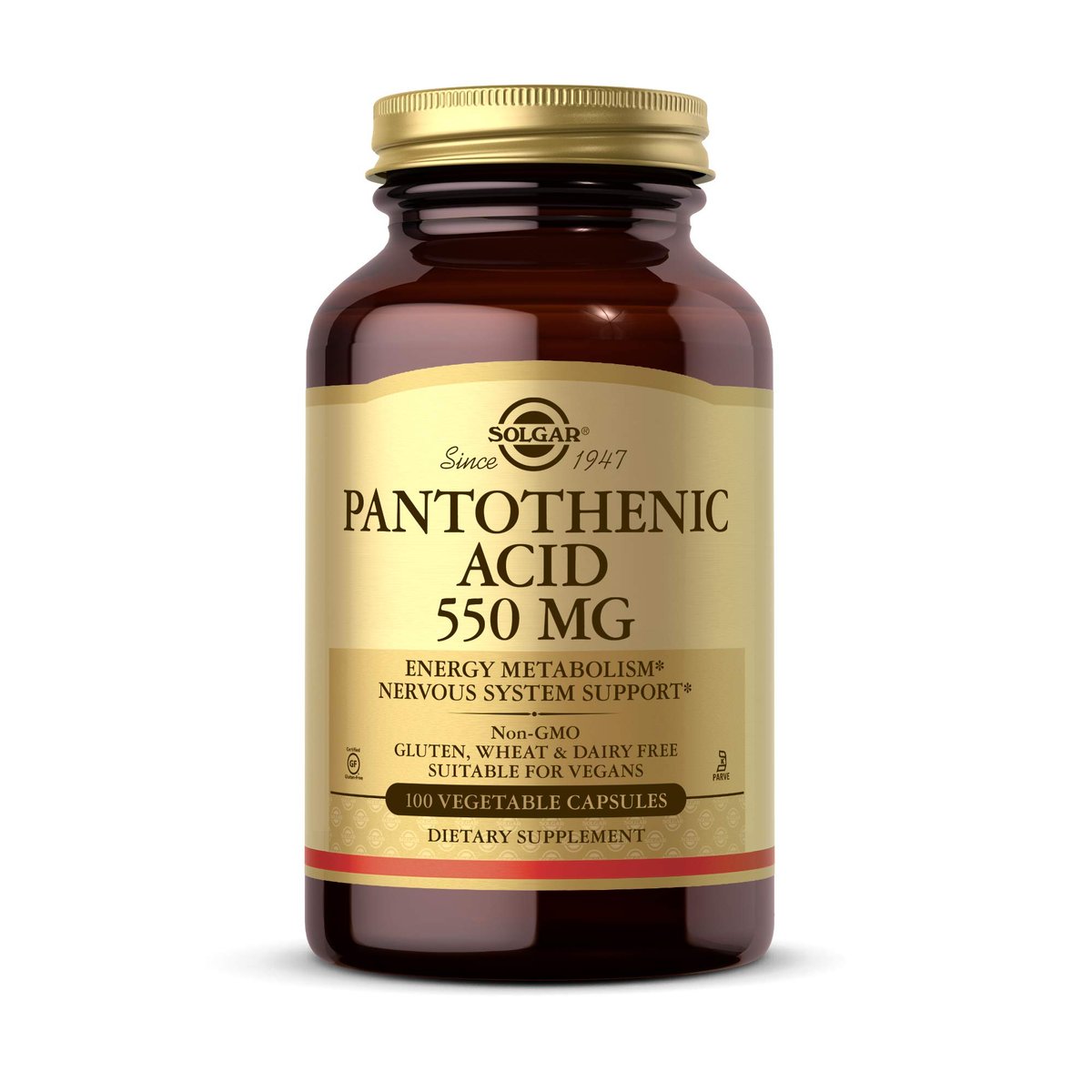 Solgar Pantothenic Acid 550 mg Vegetable Capsules - Vitamin B5 for Energy Metabolism & Nervous System Support - Gluten Free, Dairy Free, Kosher - 100 Count - görsel 1
