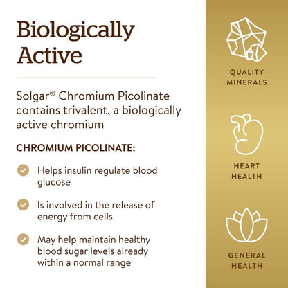Solgar Chromium Picolinate 200 mcg, 180 Vegetable Capsules - Supports Healthy Blood Sugar Metabolism - Non-GMO, Vegan, Gluten Free, Dairy Free, Kosher - 180 Servings
