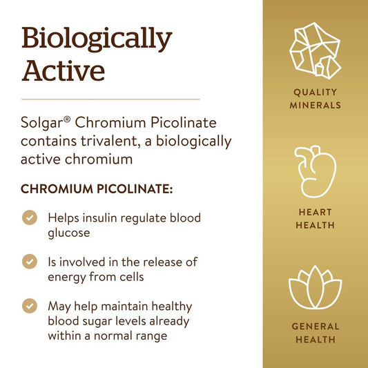 Solgar Chromium Picolinate 200 mcg, 180 Vegetable Capsules - Supports Healthy Blood Sugar Metabolism - Non-GMO, Vegan, Gluten Free, Dairy Free, Kosher - 180 Servings