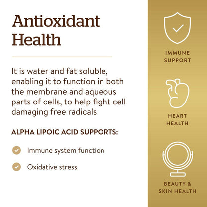 Solgar Alpha Lipoic Acid 200 mg, 50 Vegetable Capsules - Antioxidant Support - Helps to Recycle Glutathione, Vitamin C & E, CoQ-10 - Non-GMO, Vegan, Gluten Free, Dairy Free, Kosher - 50 Servings