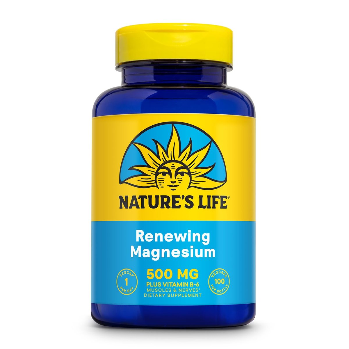 Nature's Life Renewing Magnesium 500 mg - Magnesium Citrate, Magnesium Malate, Magnesium Oxide Plus Vitamin B-6 - Muscles and Nerves Support - Lab Verified (100 Servings, 100 VegCaps) - görsel 1
