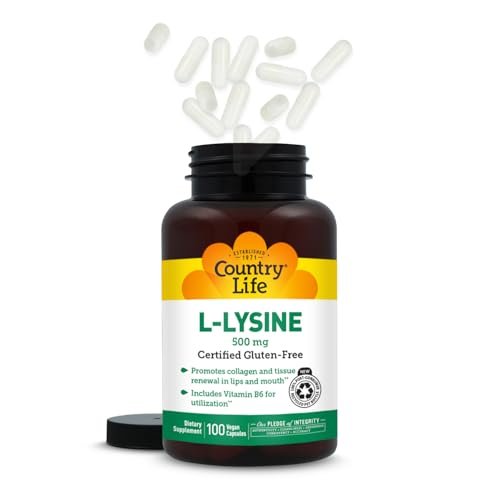 Country Life L-Lysine 500mg with B-6, Supports Immune Health, Promotes Collagen Renewal in Lips and Mouth, 100 Vegan Capsules, Certified Gluten Free, Certified Vegan - görsel 12