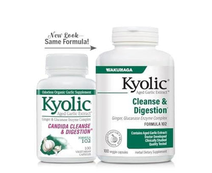 Kyolic Aged Garlic Extract Formula 102, Cleanse & Digestion, Ginger and Enzyme Complex, 100 Capsules