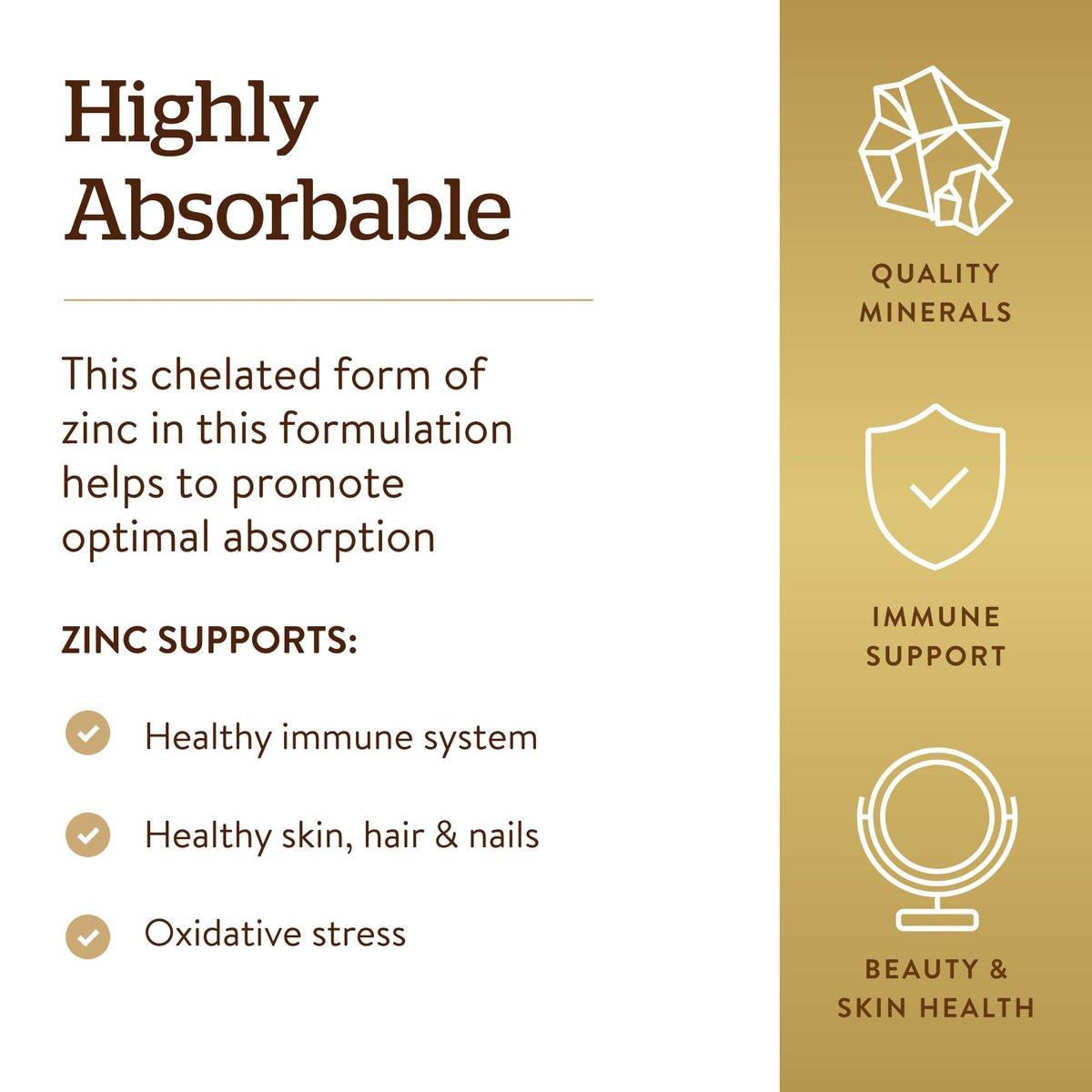 Solgar Chelated Zinc, 250 Tablets - Zinc for Healthy Skin - Supports Cell Growth & DNA Formation - Exerts Antioxidant Activity - Supports A Healthy Immune System - Non GMO, Vegan - 250 Servings - görsel 7