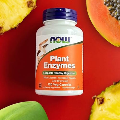 NOW Foods Supplements, Plant Enzymes with Lactase, Protease, Papain and Bromelain, 120 Veg Capsules