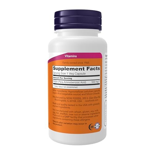 NOW Supplements, PABA (Para-Aminobenzoic Acid) 500 mg, B-Complex Family, 100 Capsules - görsel 1