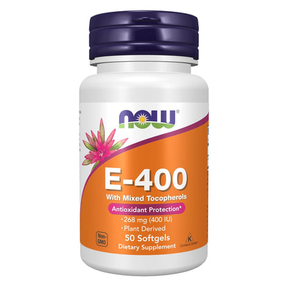 NOW Foods Supplements, Vitamin E-400 IU Mixed Tocopherols, Antioxidant Protection, 50 Softgels