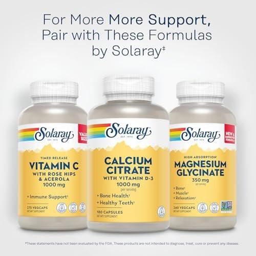 Solaray Calcium Citrate with Vitamin D3 1000mg - Bone Strength and Healthy Teeth Support - Gentle Digestion Formula - Lab Verified, 60-Day Guarantee - 30 Servings, 180 Capsules - görsel 6