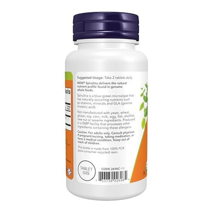 NOW Supplements, Organic Spirulina 500 mg with Vitamins, Minerals and GLA (Gamma-Linolenic Acid), 100 Tablets