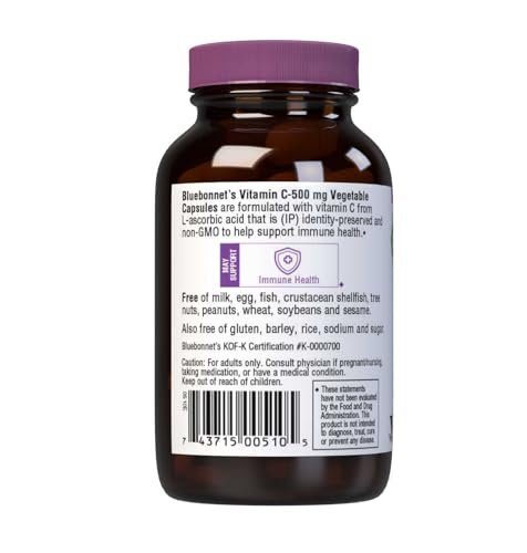 Bluebonnet Nutrition Vitamin C 500 mg Vegetable Capsules, Ascorbic Acid, for Immune Health & Skin Health, Vegan, Vegetarian, Non GMO, Gluten Free, Soy Free, Milk Free, Kosher, 90 Vegetable Capsules - görsel 1