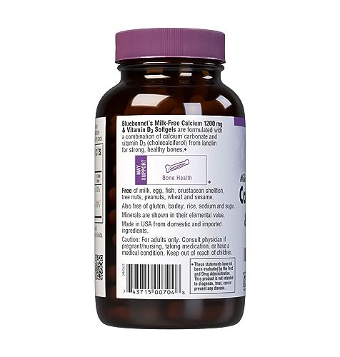 Bluebonnet Nutrition Milk-Free Calcium 1,200 mg Plus Vitamin D3 400 IU - High Potency, Maximum Absorption Strong Healthy Bones & Immune Health Support Supplement, Gluten-Free, Dairy-Free, 120 Softgels - görsel 7