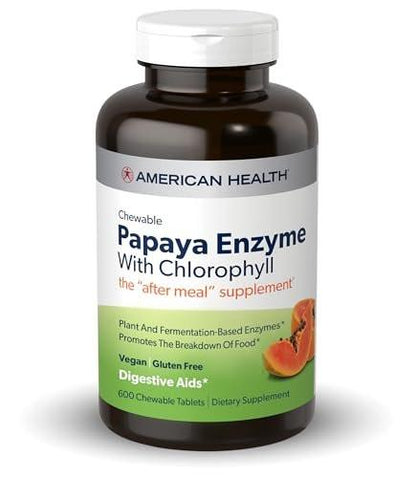 American Health Chewable Papaya Enzyme with Chlorophyll 600 Chewable Tablets