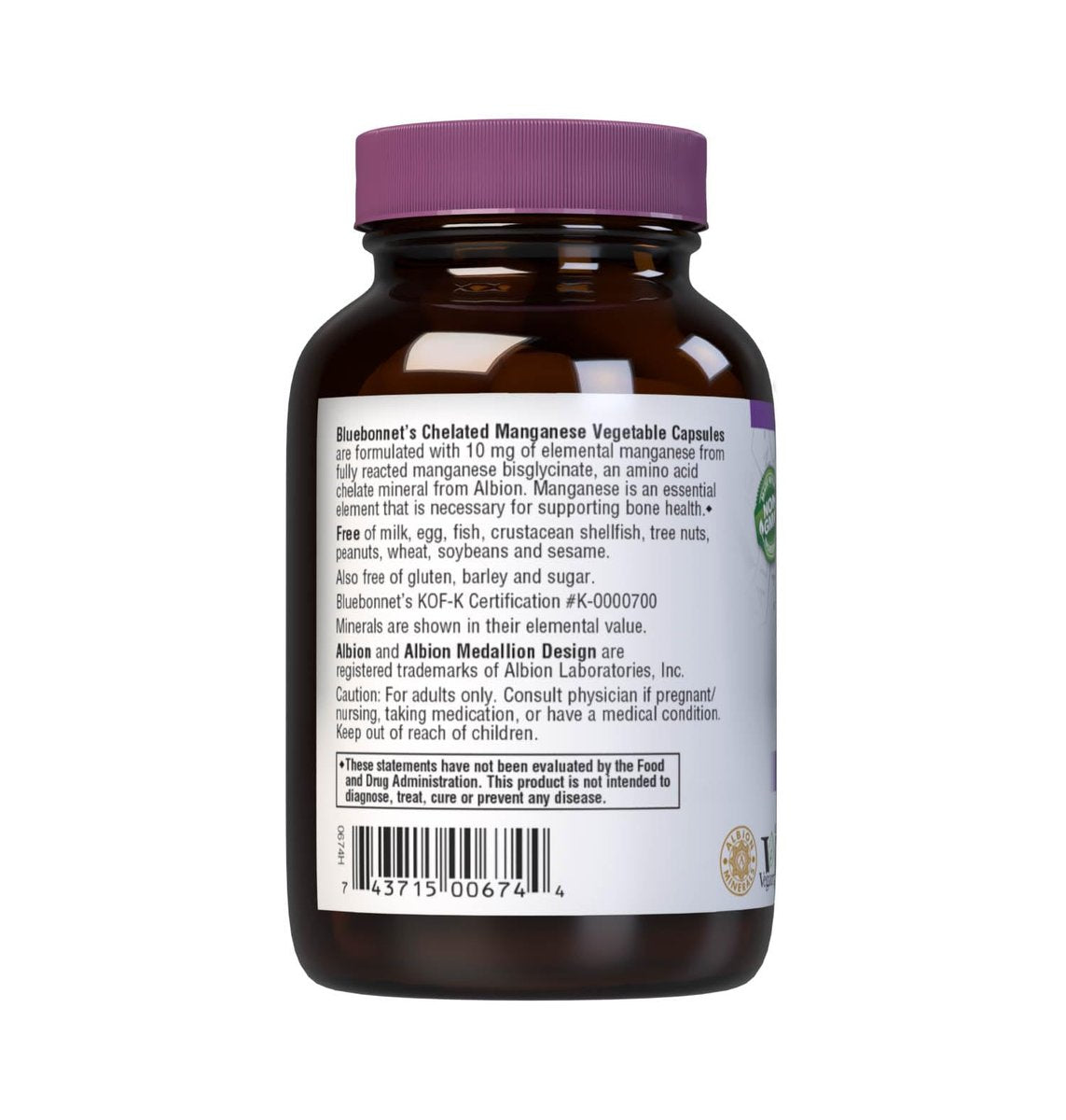 BlueBonnet Nutrition Albion Chelated Manganese, Amino Acid Chelate, Soy, Dairy & Gluten-Free, Non-GMO, Kosher Certified, Vegan, 90 Count - görsel 6