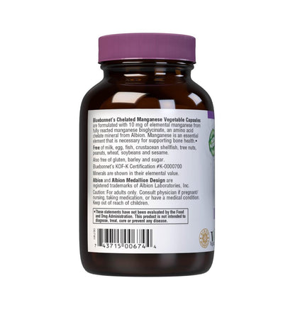 BlueBonnet Nutrition Albion Chelated Manganese, Amino Acid Chelate, Soy, Dairy & Gluten-Free, Non-GMO, Kosher Certified, Vegan, 90 Count