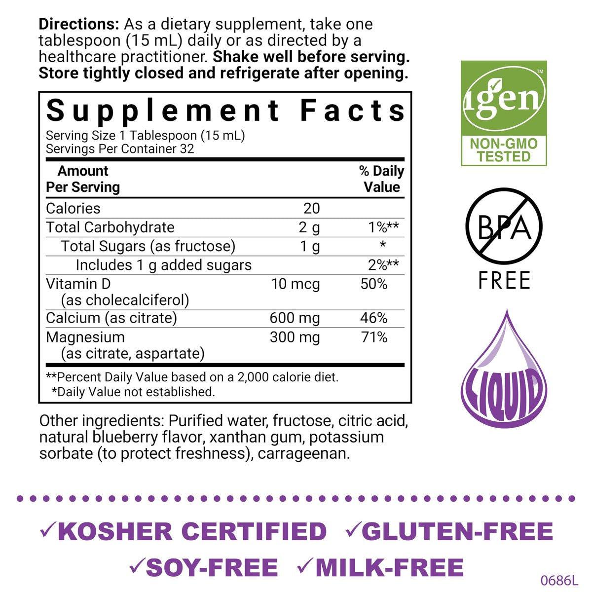 Bluebonnet Nutrition Liquid Calcium Citrate Magnesium Citrate, Vitamin D3, Bone Health, Gluten Free, Soy free, milk free, kosher, 32 Servings, Blueberry Flavor, 16 Fl Oz (Pack of 1) - görsel 4