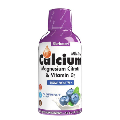 Bluebonnet Nutrition Liquid Calcium Citrate Magnesium Citrate, Vitamin D3, Bone Health, Gluten Free, Soy free, milk free, kosher, 32 Servings, Blueberry Flavor, 16 Fl Oz (Pack of 1)