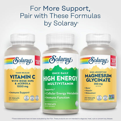 SOLARAY Once Daily High Energy Multivitamin for Women and Men – with Vitamin C, Vitamin D and Whole Food & Herb Base - Cellular Energy Metabolism & Immune Function Support – 30 Servings, 30 VegCap