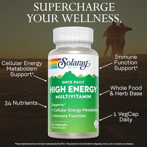 SOLARAY Once Daily High Energy Multivitamin for Women and Men – with Vitamin C, Vitamin D and Whole Food & Herb Base - Cellular Energy Metabolism & Immune Function Support – 30 Servings, 30 VegCap - görsel 6