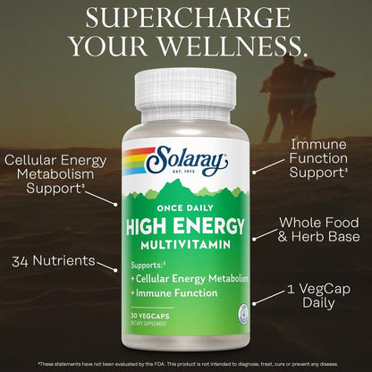 SOLARAY Once Daily High Energy Multivitamin for Women and Men – with Vitamin C, Vitamin D and Whole Food & Herb Base - Cellular Energy Metabolism & Immune Function Support – 30 Servings, 30 VegCap