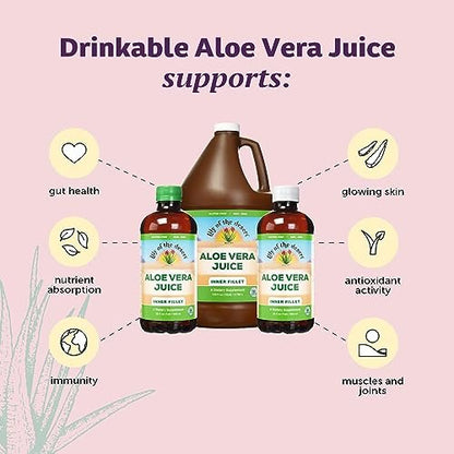 Lily Of The Desert Aloe Vera Juice - Inner Fillet Aloe Vera Drink, Organic Aloe Juice with Natural Vitamins, Digestive Enzymes for Gut Health, Stomach Relief, Wellness, Glowing Skin, 32 Fl Oz