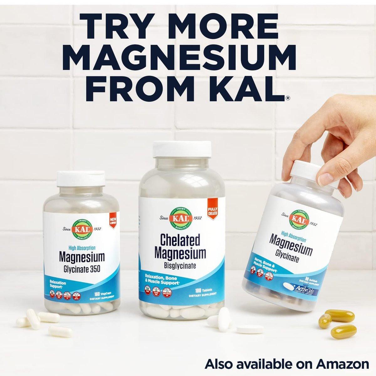 KAL Magnesium Malate 400mg, Chelated Magnesium Supplement with Malic Acid, Healthy Energy & Muscle Function Support, Enhanced Absorption, Vegan, Non-GMO, 45 Servings, 90 Veg Tabs - görsel 2
