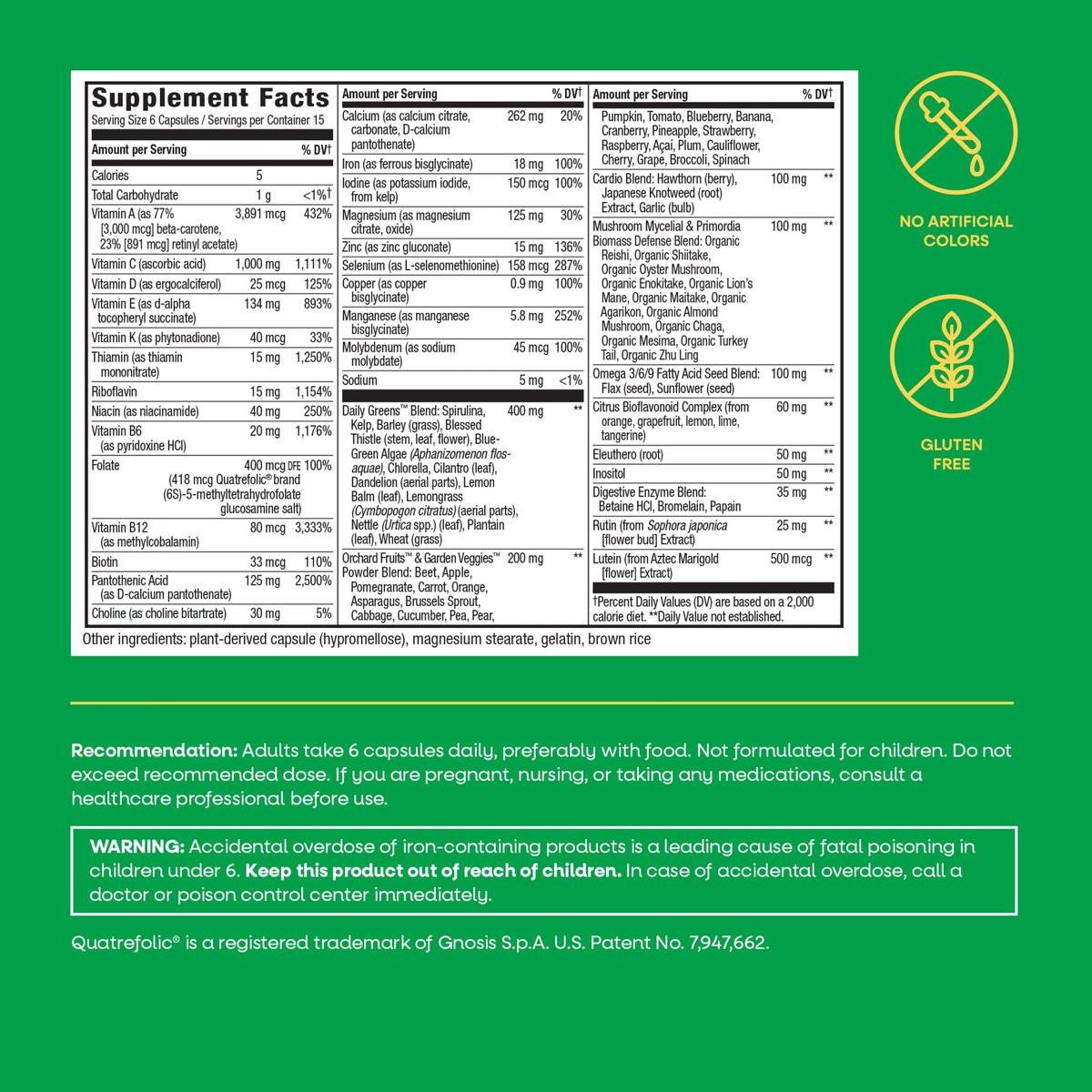 Nature's Way Alive! Max6 Potency Adult Complete Multivitamin with Iron, Antioxidant Vitamins A, C, E, B-Vitamins Including Methylated B12 & Folate, Energy Metabolism Support*, 90 Capsules - görsel 14