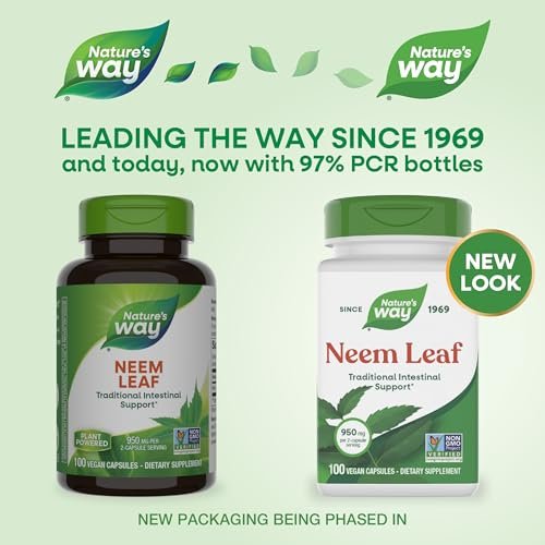 Nature's Way Neem Leaf Capsules, Traditional Intestinal Support, Used in Ayurveda, 950 mg per 2-Capsule Serving, Non-GMO Project Verified, Vegan, 100 Count (Packaging May Vary) - görsel 3