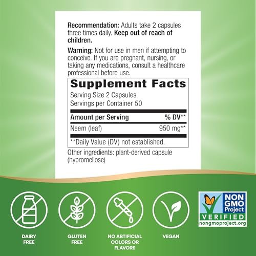 Nature's Way Neem Leaf Capsules, Traditional Intestinal Support, Used in Ayurveda, 950 mg per 2-Capsule Serving, Non-GMO Project Verified, Vegan, 100 Count (Packaging May Vary) - görsel 9