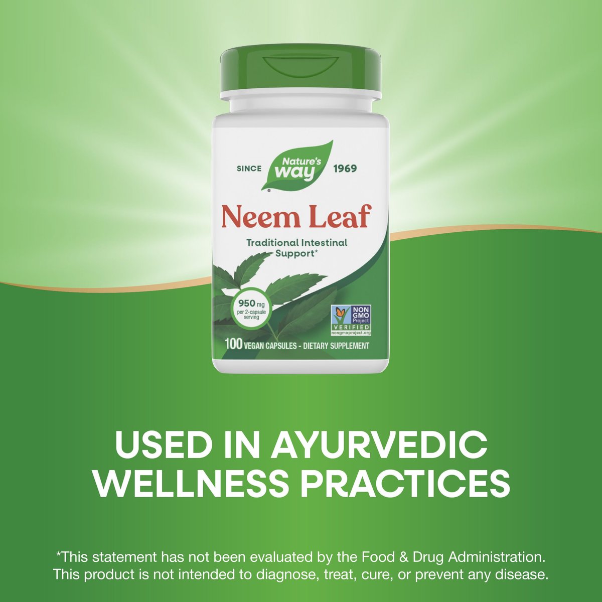 Nature's Way Neem Leaf Capsules, Traditional Intestinal Support, Used in Ayurveda, 950 mg per 2-Capsule Serving, Non-GMO Project Verified, Vegan, 100 Count (Packaging May Vary) - görsel 8