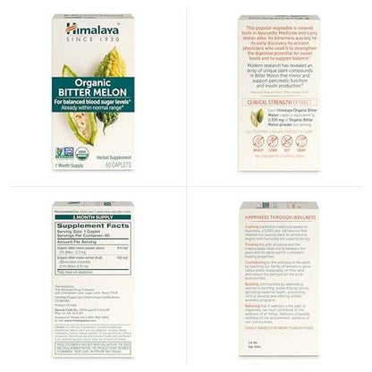 Himalaya Organic Bitter Melon - Herbal Glucose Metabolism Support - USDA Organic, Non-GMO, Vegan, Gluten Free, Additive Free, 660 mg, 60 Caplets