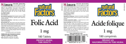 Folic Acid 1mg (180 Tablets) – Natural Factors