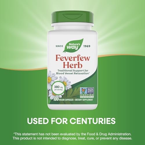 Nature's Way Feverfew Herb, Traditional Support for Blood Vessel Relaxation*, 380 mg per Serving, Non-GMO Project Verified, 100 Vegan Feverfew Capsules (Packaging May Vary) - görsel 8
