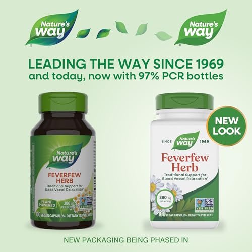 Nature's Way Feverfew Herb, Traditional Support for Blood Vessel Relaxation*, 380 mg per Serving, Non-GMO Project Verified, 100 Vegan Feverfew Capsules (Packaging May Vary) - görsel 4