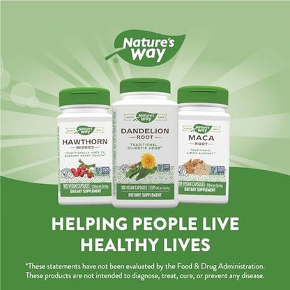 Nature's Way Dandelion Root, Traditional Diuretic Herb*, Traditionally Used to Soothe Digestive Upset*, Vegan, 180 Capsules (Packaging May Vary)