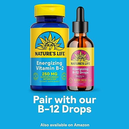Nature's Life Vitamin B-2 250 mg - Vitamin B2 Energy Pills for Metabolism Support - High-Potency Riboflavin Plus Calcium Supplement - One Per Day - 100 Servings, 100 Tablets