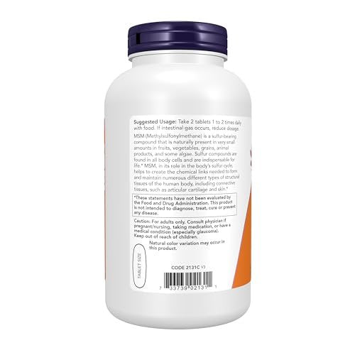 NOW Foods Supplements, MSM (Methylsulfonylmethane) 1,500 mg, Supports Healthy Cartilage*, Joint Health*, 200 Tablets - görsel 6