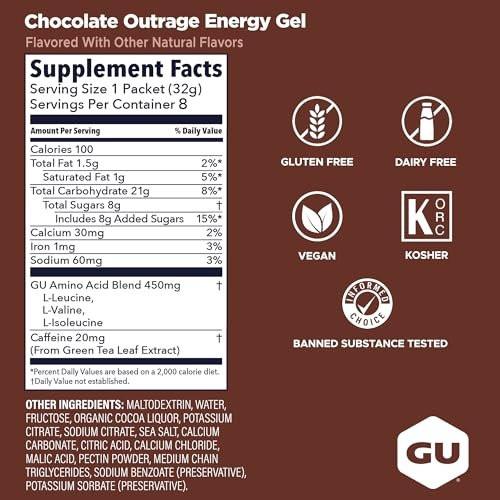 GU Energy Original Energy Gels, Chocolate Outrage - 8 Count - görsel 5