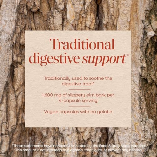 Nature's Way Slippery Elm Bark Capsules, Traditional Digestive Support to Soothe Gastrointestinal Tract*, 1,600 mg per 4-Capsule Serving for Traditional GI Support*, Vegan, 100 Capsules - görsel 8
