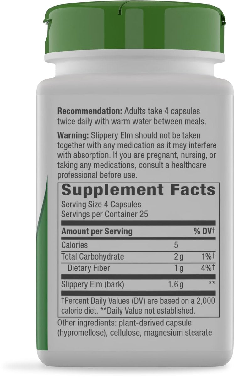 Nature's Way Slippery Elm Bark Capsules, Traditional Digestive Support to Soothe Gastrointestinal Tract*, 1,600 mg per 4-Capsule Serving for Traditional GI Support*, Vegan, 100 Capsules - görsel 15