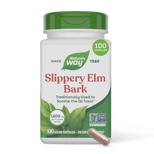 Nature's Way Slippery Elm Bark Capsules, Traditional Digestive Support to Soothe Gastrointestinal Tract*, 1,600 mg per 4-Capsule Serving for Traditional GI Support*, Vegan, 100 Capsules - görsel 2
