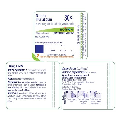 Boiron Natrum Muriaticum 30C Homeopathic Medicine for Runny Nose - 80 Pellets - görsel 17