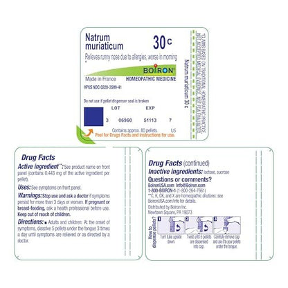 Boiron Natrum Muriaticum 30C Homeopathic Medicine for Runny Nose - 80 Pellets