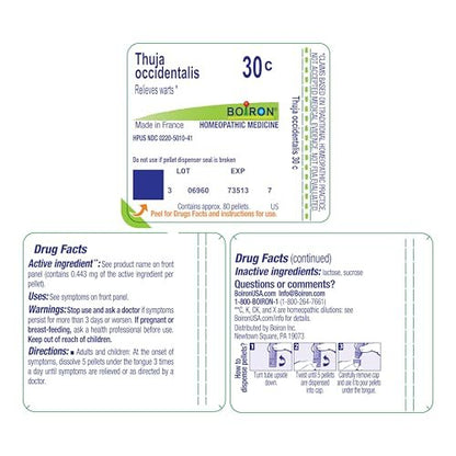 Boiron Thuja Occidentalis 30c Homeopathic Medicine for Warts - Pack of 3 (240 Pellets)